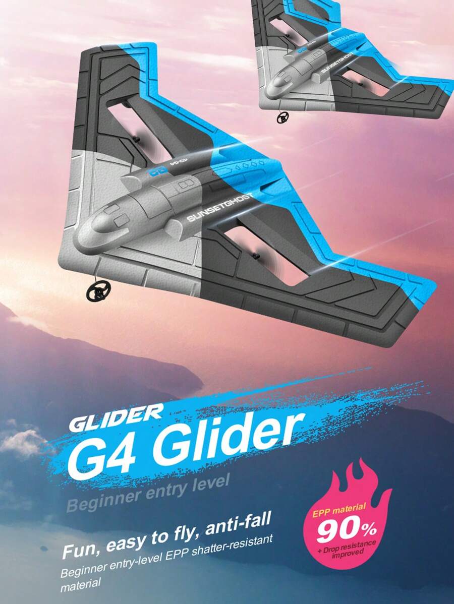 1set B2 Glider Airplane RC Plane, G4 Remote Control Plane,RTF Airplane, 2.4GHZ 2CH Flying Drone With 1 Batteries & Propeller 6-Axis Gyro Stabilizer, Easy To Fly For Adults, 10 Minute Flight Time,Blue