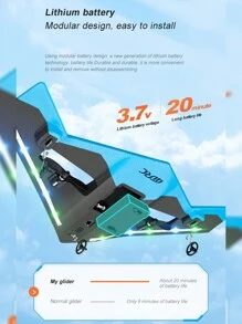 1set B2 Glider Airplane RC Plane, G4 Remote Control Plane,RTF Airplane, 2.4GHZ 2CH Flying Drone With 1 Batteries & Propeller 6-Axis Gyro Stabilizer, Easy To Fly For Adults, 10 Minute Flight Time,Blue - Blue - View 5