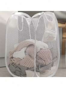 1pc Large Capacity Pop-Up Laundry Hamper With Handles – Foldable Mesh Laundry Basket For Dirty Clothes Storage