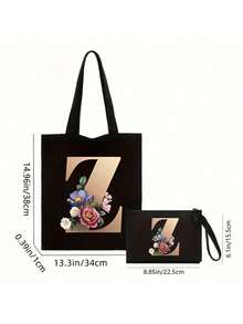 2入組肩背包配化妝包,時尚經典花紋包組,輕量肩背購物袋配手提包 - 黑色 - 查看 10