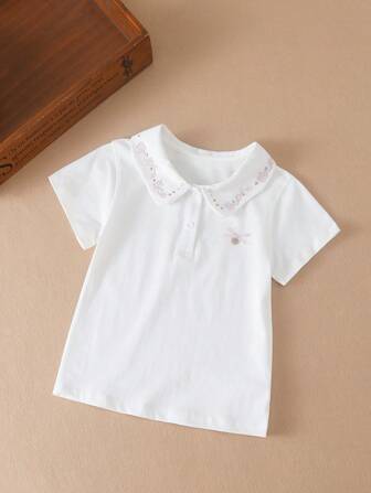 少女花繡領短袖Polo衫，夏季款