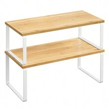 SONGMICS Étagère à Épices, Lot de 2, Organisateur de Placard, Étagère de Rangement de Cuisine Extensible, Porte-épices Empilable, en Métal, Bois d'Ingénierie - Blanc - Voir 1