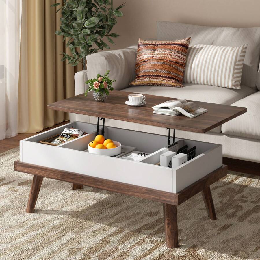Vongrasig Wood Coffee Table, Lift Top Coffee Tablewith Hidden Compartment, Coffee Table For Living Room Reception Room, 39.4in L - Quả óc chó - Xem 1