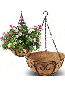 1 套户外烧烤园艺花盆链，双钩铁链篮子挂链，家居装饰悬挂鸟笼灯链 - 棕色 - 查看 12