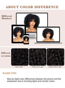 nimoki Short Curly Synthetic Wig With Bangs - Black - View 8
