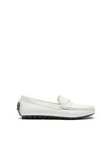 Women's Dressy Casual Slip-On Penny Loafers For Business And Office Wear Comfortable Arch Support Faux Leather Driving Loafer Shoes - 白色 - 查看 8