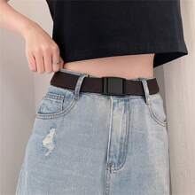 1pc Multicolor Unpunched Canvas Belt With Buckle, Unisex Korea Simple Style All-Match Belt Without Metal, Suitable For Daily Wear For Students With Ins Style. - Multicolor - View 8
