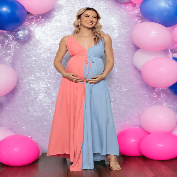 Vestido Bicolor Chá Revelação Lançamento Com Bojo