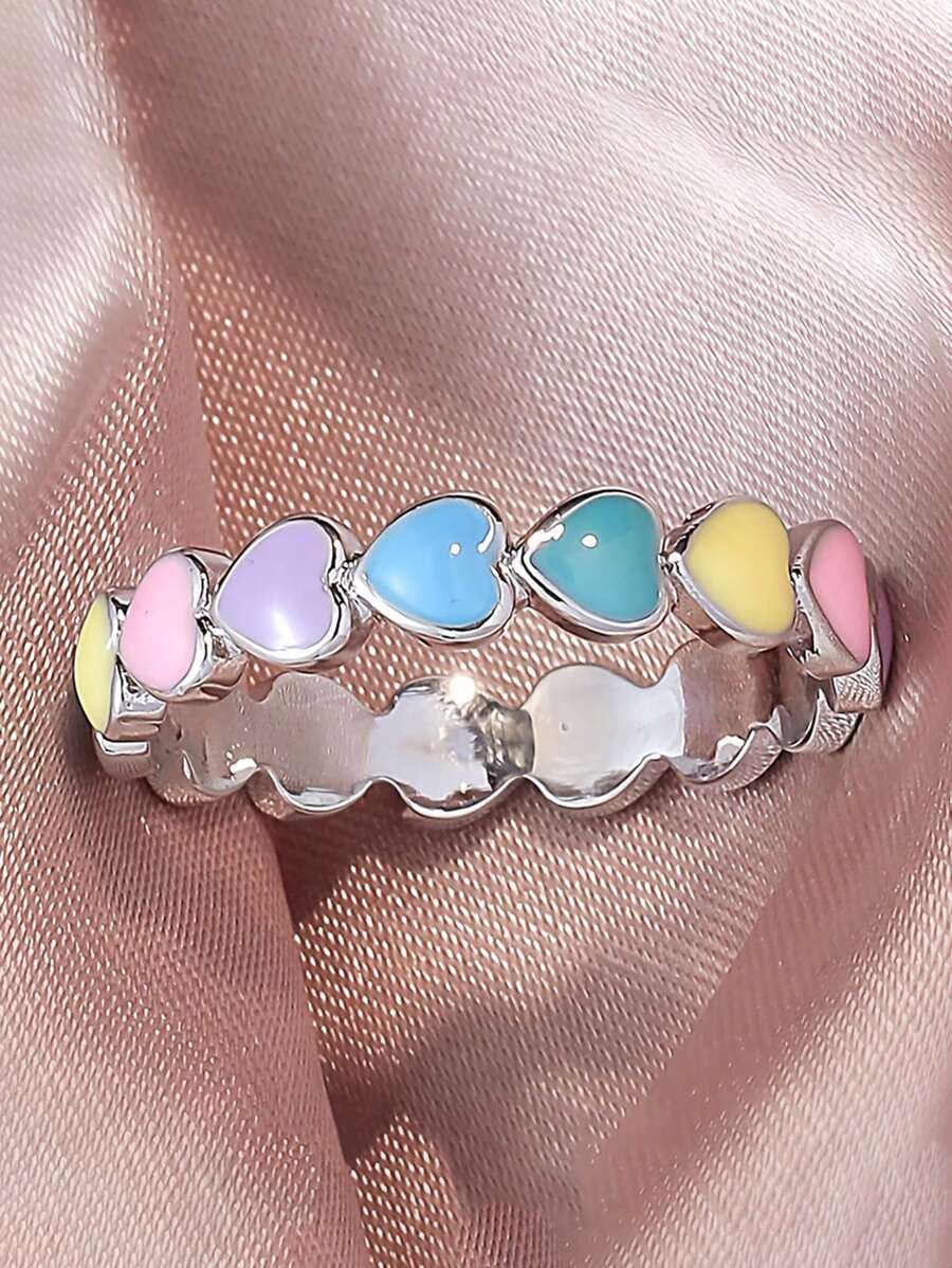 ESBERRY 1入組彩色心流行戒指適合女士S925純銀白金顏色精細首飾類日常穿著禮物 - 銀色 - 查看 1