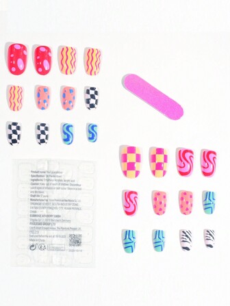 Elliptical Geometric Plaid Western Style Press-On Nails With Colorful Geometry Print For Brave And Fashionable Girls Press On Nails Nail Supplies