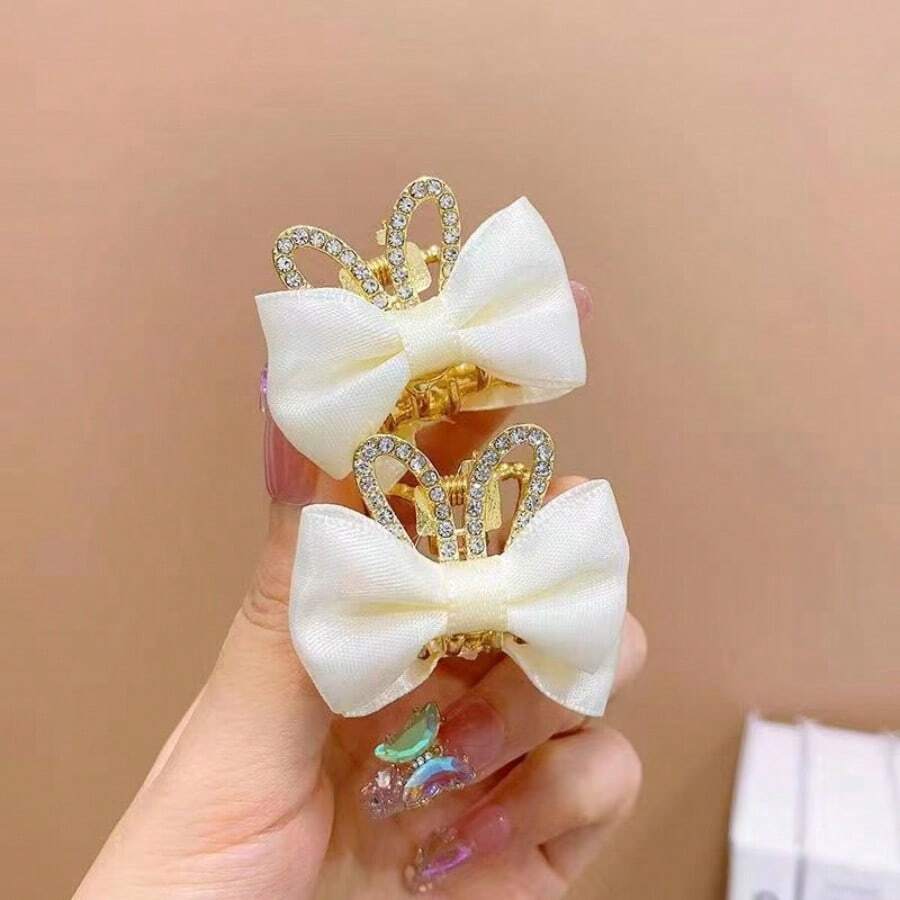 2入組嬰兒女孩髮夾,幼兒髮夾,花朵彈性髮夾,髮箍夾,髮夾,女孩髮飾 - 白色 - 查看 1