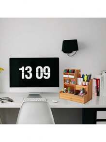 Organizador De Escritorio Con Cajón Para Oficina Madera Multiusos - Marrón - Ver 7