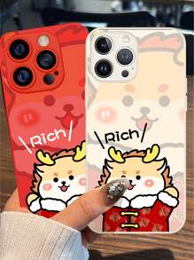 KOOLIFE Floral Coat Cartoon Dragon Pattern Full Coverage Protective Case, Simple And Fashionable Design, Compatible With Apple IPhone 14, 14 Pro, 15, 15 Pro Max, 14 Pro Max - Flower Jacket Cartoon Dragon-white - View 5