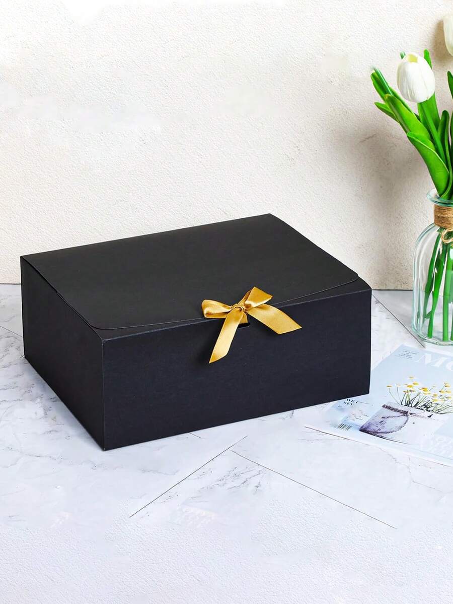 2pcs Square Gift Boxes With Lid For Packaging Gifts, Weddings, Birthdays, Festivals, Etc., - Black - View 1