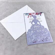 10pcs/Bag Only Cards , Dress Laser Cut Invitations Cards Invitation Quinceanera Invitation Sweet Invitation Baby Shower(Without Inner Cards And Envelopes) - Violet Purple - View 4