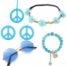 6入組裝扮和派對服飾配件套裝,包括女孩圖案裙子、太陽眼鏡、花頭帶、和平符號項鍊、耳環和水晶手鐲 - 彩色 - 查看 11