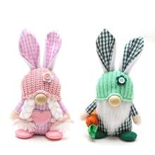 2pcs Easter Bunny Figurines, No-Face Doll & Home Decor Prop, Easter/Birthday Gifts - Multicolor - View 6