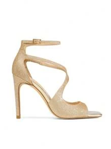 Women High Heeled Sandals Cross Strappy Sexy Stilettos Square Toe Ankle Strap Sandals For Prom, Party, Wedding - 金色亮片 - 查看 6