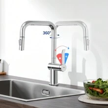 Auralum Max 2-Function Removable Kitchen Faucet, 360 Rotating Tap, Single-Handle Kitchen Sink Mixer Tap, Adjustable Hot And Cold Water - Silver - View 7