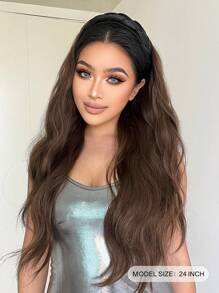 Long Curly Synthetic Hair Extension With Headband - Dark Brown - View 3