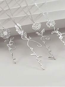 Personalized Name Necklace, Birthday Flower, Valentine's Day, Friend Birthday Gift, Diy Valentines,Silver,Stylish,Colorful,Vintage,Simple,Unisex,Casual,Cuties,Custom,Personalized,Unique,Ideal Gifts For Him,Ideal Gifts For Her,Her,Boyfriend,Girlfriend,Dad,Mom,Family,Friends,For Anniversaries,For Birthdays,For Graduation,For Prom,For Party,Stainless Steel Jewelry - Silver - View 2