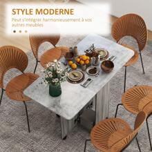 HOMCOM Table de cuisine pliable table à manger pliante 2 plateaux rabattables avec 2 tiroirs 1 placard et 1 étagère de rangement 120 x 60 x 76,5 cm - blanc et chêne - Gris - Voir 9