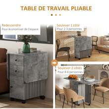 HOMCOM Table de cuisine pliable table à manger pliante 2 plateaux rabattables avec 2 tiroirs 1 placard et 1 étagère de rangement 120 x 60 x 76,5 cm - blanc et chêne - Gris - Voir 4