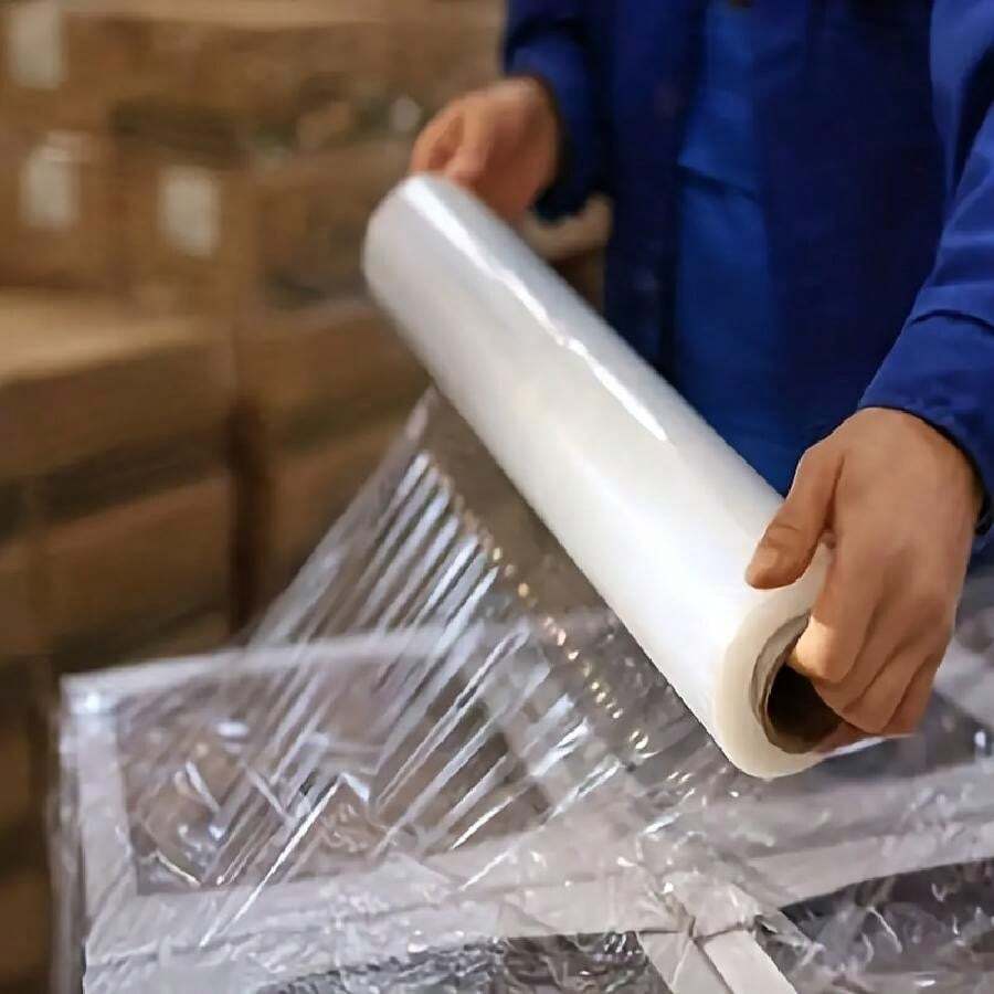 1張新料pe拉伸膜,大量纏繞膜工業自黏托盤塑膠包裝膜,適用於物流托盤包裝,各種食品飲料,家居建材等行業 - 白色 - 查看 1