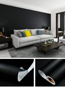 1 Roll Black Matte Self-Adhesive Wallpaper, Removable Vinyl Film, Suitable For Decorating Desktops, Walls, Furniture, Countertops, Cabinets - Black - View 3