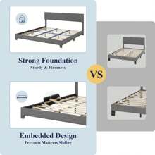 Allewie Full/Queen/King Size Bed Frame With Adjustable Headboard, Platform Bed With Wood Slats, Heavy Duty Mattress Foundation, No Box Spring Needed, Noise-Free, Easy Assembly * Bed Frame Queen Queen Bed Frame Bed Frame Full Full Size Bed Frame King Size Bed Frame Twin Bed Frame Room Decor Home Decor Christmas Decor Bedroom Decor Valentine Day Decor Storage Living Room Decor Furniture House Decor - 深灰色 - 查看 6