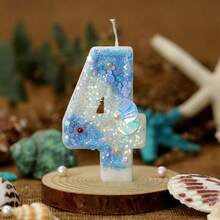 1支漸層藍色生日蠟燭帶海洋珍珠裝飾,創意數字氛圍蠟燭0-9,海洋主題生日蛋糕裝飾蠟燭,烘焙甜點裝扮蠟燭 - 漸層藍色貝殼 - 查看 9