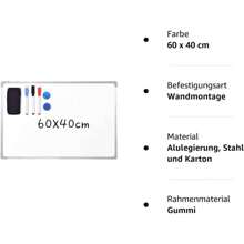 Whiteboard Testsieger beschreibbar, Magnettafel Magnetwand mit Aluminium-Rahmen und Stiftablage, weiß, Größen wählbar (60 x 40 cm)