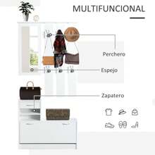 HOMCOM Conjunto de Muebles de Entrada Recibidor Pasillo Set de 3 Piezas Perchero Espejo Zapatero con Cajón 90x24x116cm Madera - Blanco - Ver 9