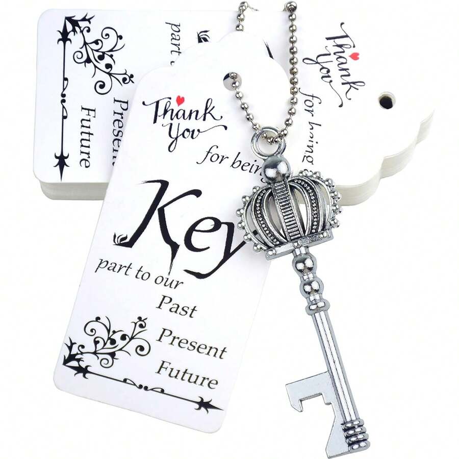 52 Pcs Crown Key Bottle Opener Wedding Favors With Tag And Keychain,Vintage Skeleton Key Bottle Opener For Wedding Party Favors - Silver - View 1