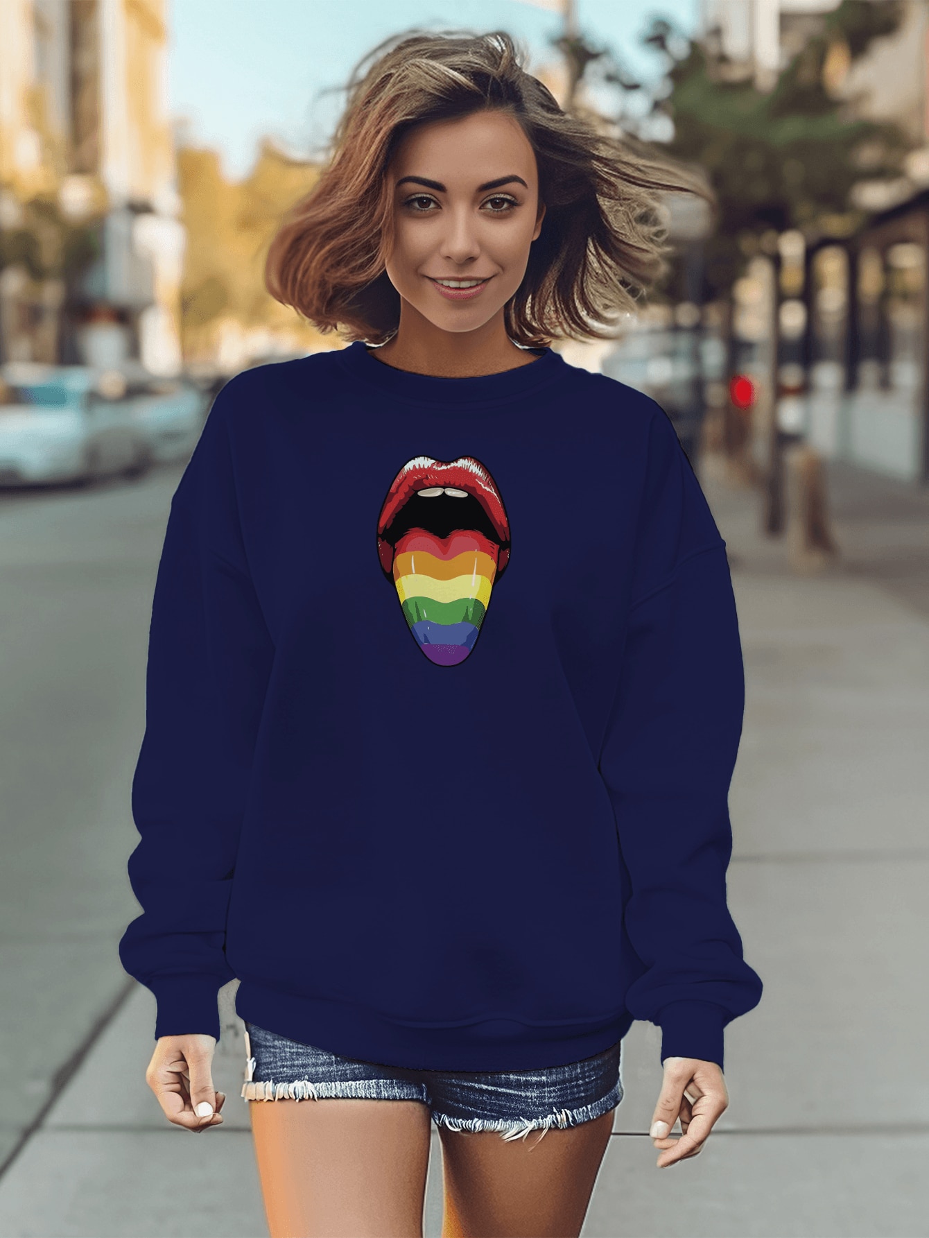 Blusa Moletom Gola Careca LGBT Orgulho Gay Lingua Arco Iris GOLA
