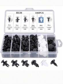 100pcs Bumper Retainer Clips, Car Plastic Rivets Fasteners Push Retainer Kit Most Popular Sizes Auto Push Pin Rivets Set -Door Trim Panel Fender Clips - Black and White - View 1
