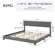 Allewie Full/Queen/King Size Bed Frame With Adjustable Headboard, Platform Bed With Wood Slats, Heavy Duty Mattress Foundation, No Box Spring Needed, Noise-Free, Easy Assembly * Bed Frame Queen Queen Bed Frame Bed Frame Full Full Size Bed Frame King Size Bed Frame Twin Bed Frame Room Decor Home Decor Christmas Decor Bedroom Decor Valentine Day Decor Storage Living Room Decor Furniture House Decor - 深灰色 - 查看 10