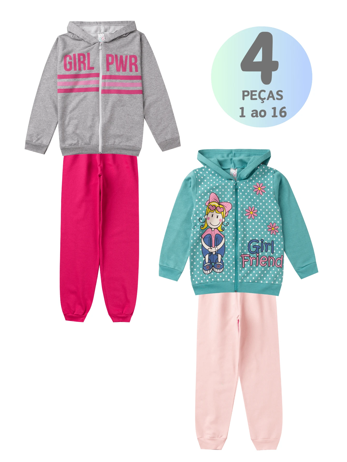 2 Conjuntos Moletom Infantil Juvenil de MENINA ou MENINO 1 ao 16 KIT SORTIDO - Rosa Bebê - Visão 1