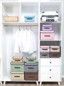 1pc Non-Woven Fabric Cloth Storage Box For Clothes, Toy And Sundries Organization, Home Dustproof Storage Container - Beige - View 3