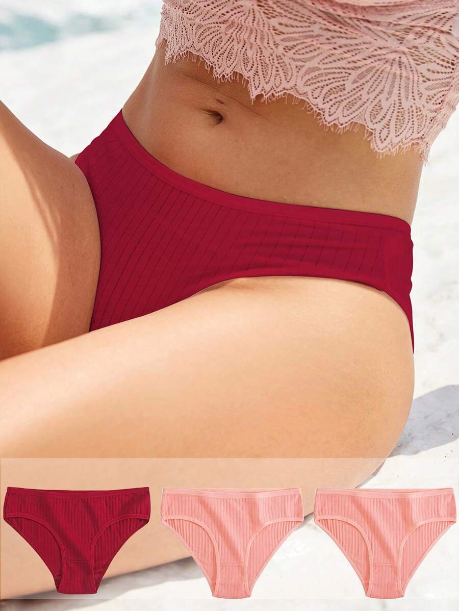 3入組女士舒適透氣三角條紋內褲 - 彩色 - 查看 1
