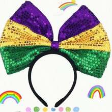 1頂狂歡節彩帶頭箍,綠色、金色、紫色亮片彩帶頭箍,聖帕特裡克節裝飾性頭箍,生日嘉年華派對髮飾,假期用品 - 彩色 - 查看 3