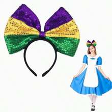 1頂狂歡節彩帶頭箍,綠色、金色、紫色亮片彩帶頭箍,聖帕特裡克節裝飾性頭箍,生日嘉年華派對髮飾,假期用品 - 彩色 - 查看 6