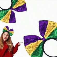 1頂狂歡節彩帶頭箍,綠色、金色、紫色亮片彩帶頭箍,聖帕特裡克節裝飾性頭箍,生日嘉年華派對髮飾,假期用品 - 彩色 - 查看 2