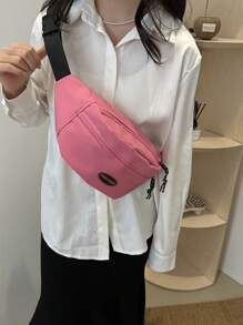 1 Stylish Solid Color Minimalist Waist Bag With Adjustable Zipper And Multi Pocket Chest Bag - Hot Pink - View 4