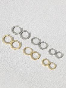 Sterling Silver Geometric Octagon Hoop Earrings Set | Hypoallergenic 14K Gold Plated Huggie Earrings For Women Girls Men | 3 Size Options(12mm,15mm,18mm)  | Fine Jewelry For Party Birthday Gift - Yellow Gold - View 5