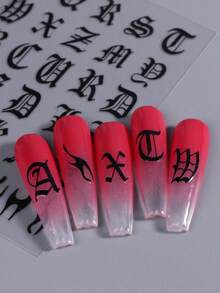 5入組哥德體字指甲貼片，古老英文字母3D滑片心形混合指甲貼紙裝，美甲裝飾情人節指甲藝術 - 彩色 - 查看 9