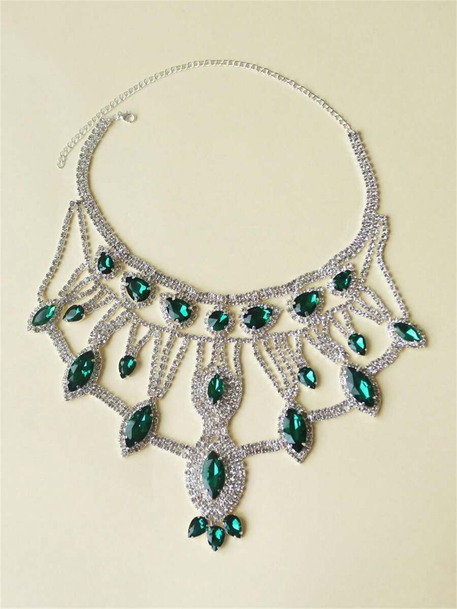 1條時尚鑲鑽項鍊性感女士派對珠寶飾品 - 綠色 - 查看 1