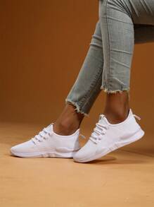 Ladies Trainers Minimalist Sneakers Neutral Outdoor Walking Leisure Shoes Lightweight Casual Shoes Lace Up Mesh Sports Shoes White