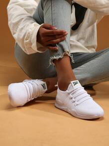 Ladies Trainers Minimalist Sneakers Neutral Outdoor Walking Leisure Shoes Lightweight Casual Shoes Lace Up Mesh Sports Shoes White