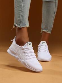 Ladies Trainers Minimalist Sneakers Neutral Outdoor Walking Leisure Shoes Lightweight Casual Shoes Lace Up Mesh Sports Shoes White